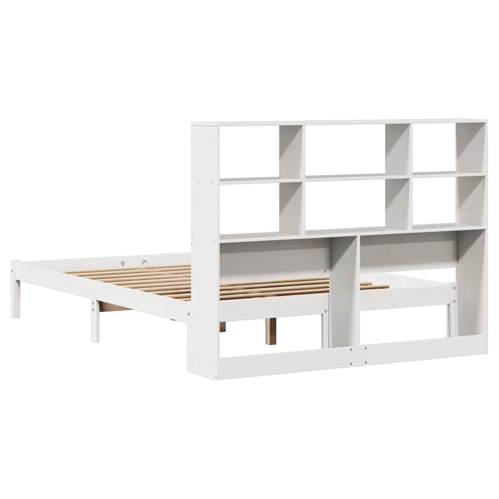 Bed met boekenkast zonder matras grenenhout wit 135x190 cm