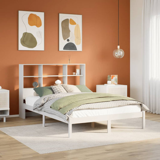 Bed met boekenkast zonder matras grenenhout wit 135x190 cm