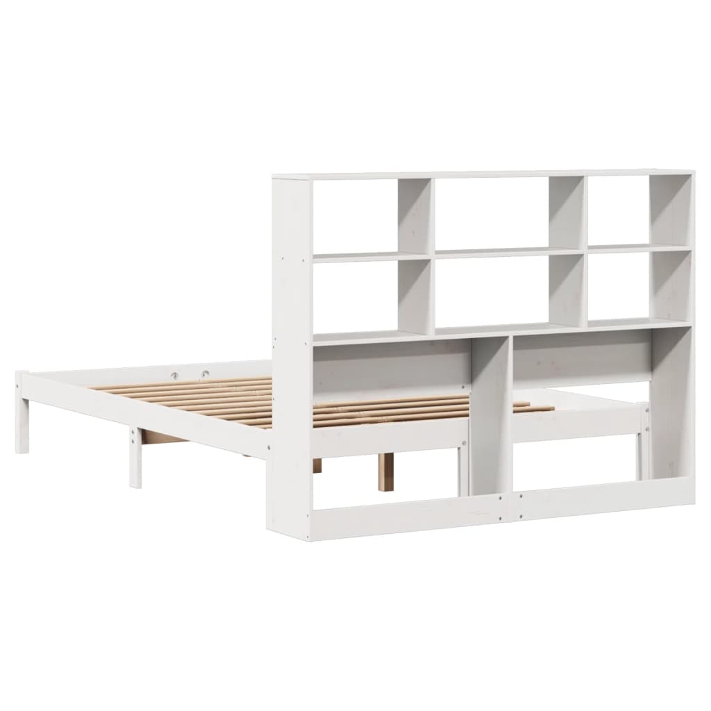 Bed met boekenkast zonder matras grenenhout wit 140x200 cm