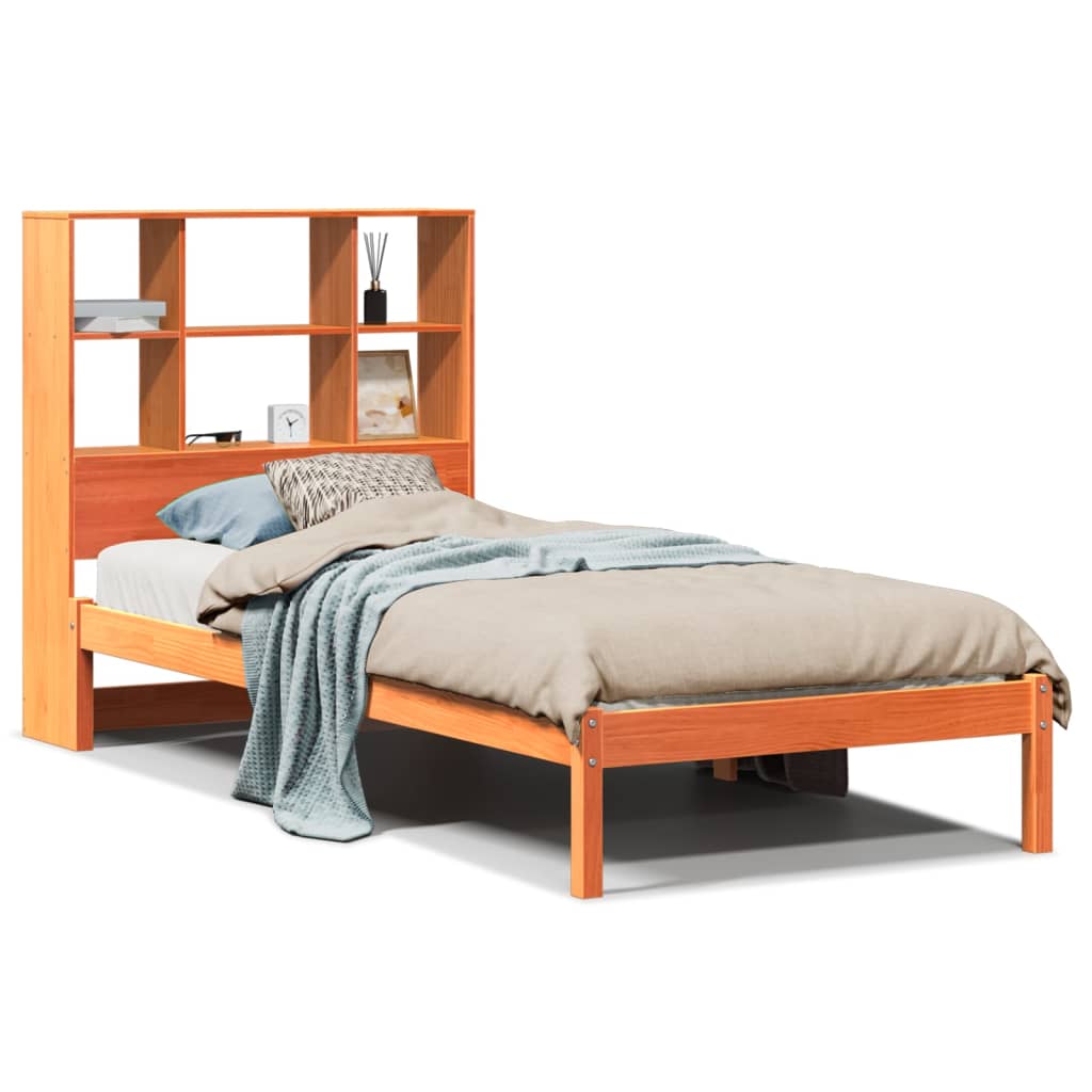 vidaXLBed met boekenkast zonder matras grenenhout wasbruin 90x190 cm