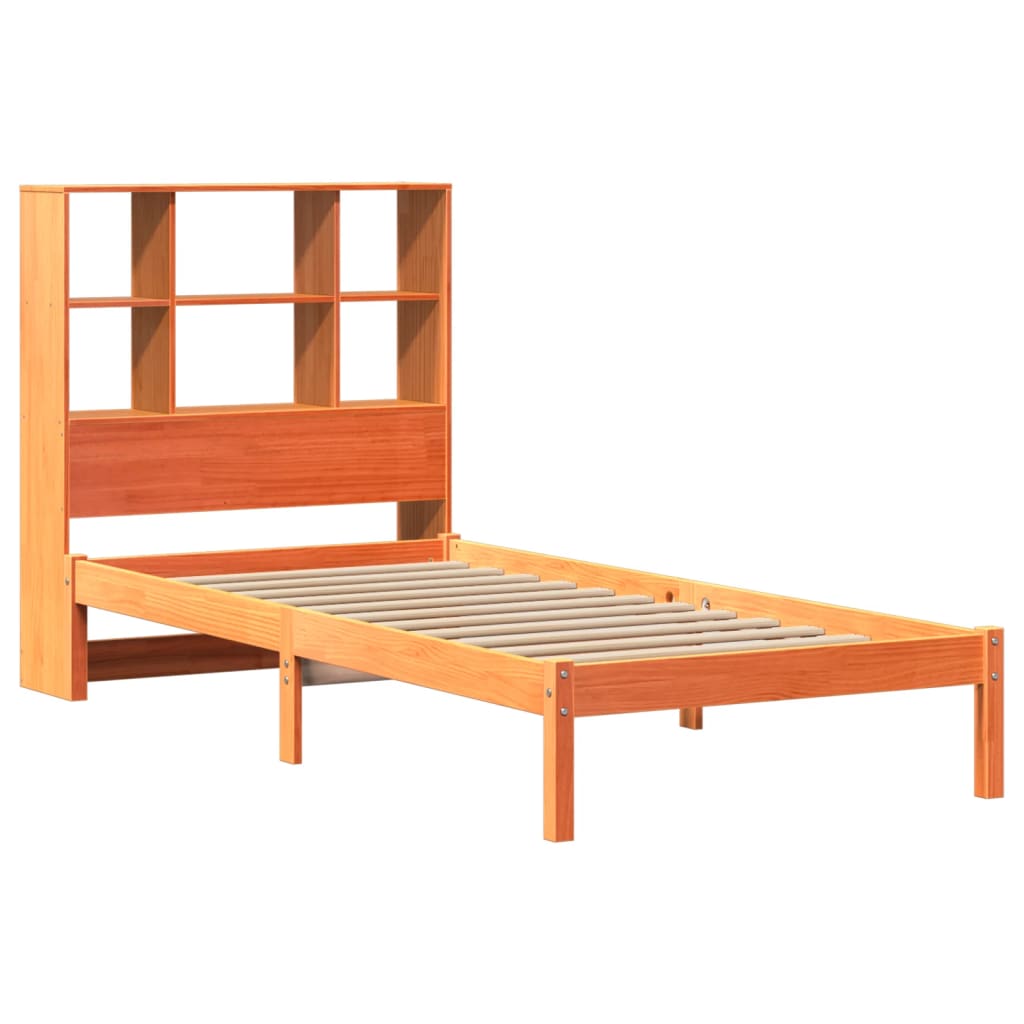 vidaXLBed met boekenkast zonder matras grenenhout wasbruin 90x190 cm