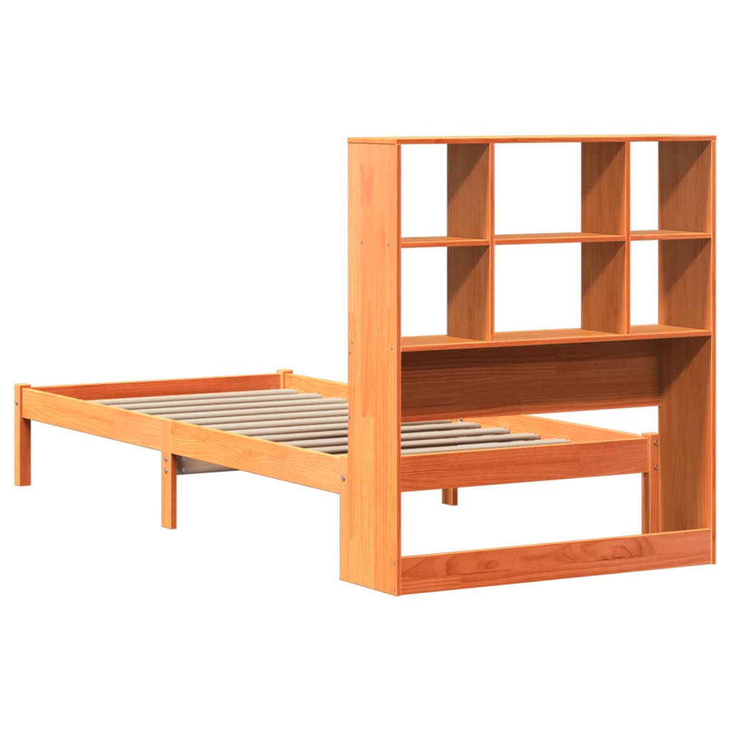 vidaXLBed met boekenkast zonder matras grenenhout wasbruin 90x190 cm