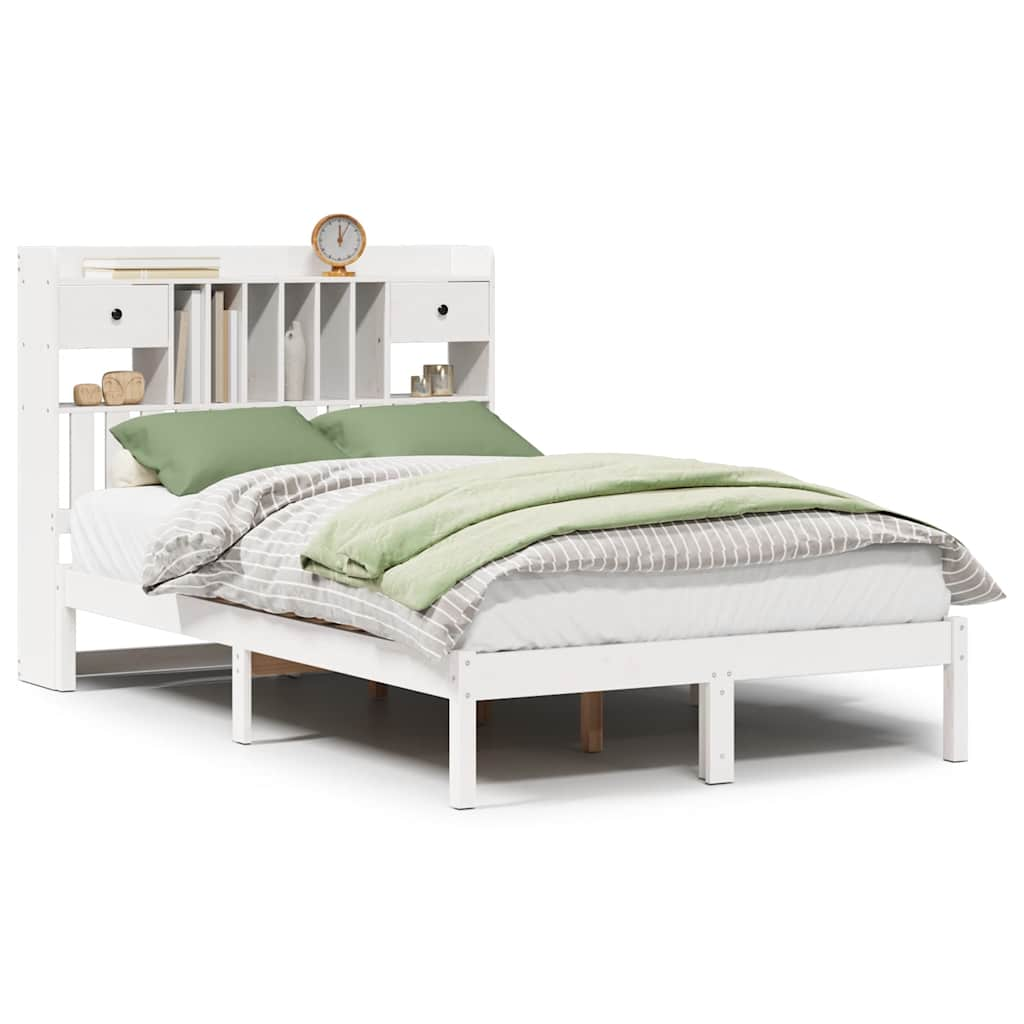 Bed met boekenkast zonder matras grenenhout wit 135x190 cm