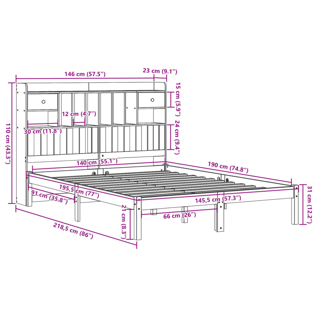 Bed met boekenkast zonder matras grenenhout wit 140x190 cm Bedden & bedframes | Creëer jouw Trendy Thuis | Gratis bezorgd & Retour | Trendy.nl