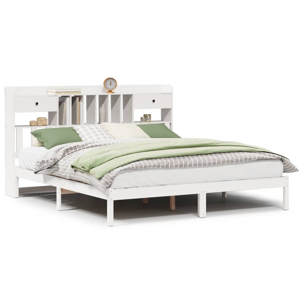 Bed met boekenkast zonder matras grenenhout wit 200x200 cm Bedden & bedframes | Creëer jouw Trendy Thuis | Gratis bezorgd & Retour | Trendy.nl