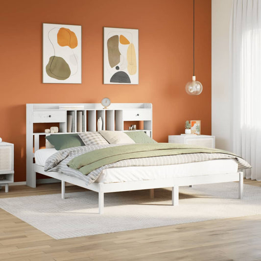 Bed met boekenkast zonder matras grenenhout wit 200x200 cm Bedden & bedframes | Creëer jouw Trendy Thuis | Gratis bezorgd & Retour | Trendy.nl