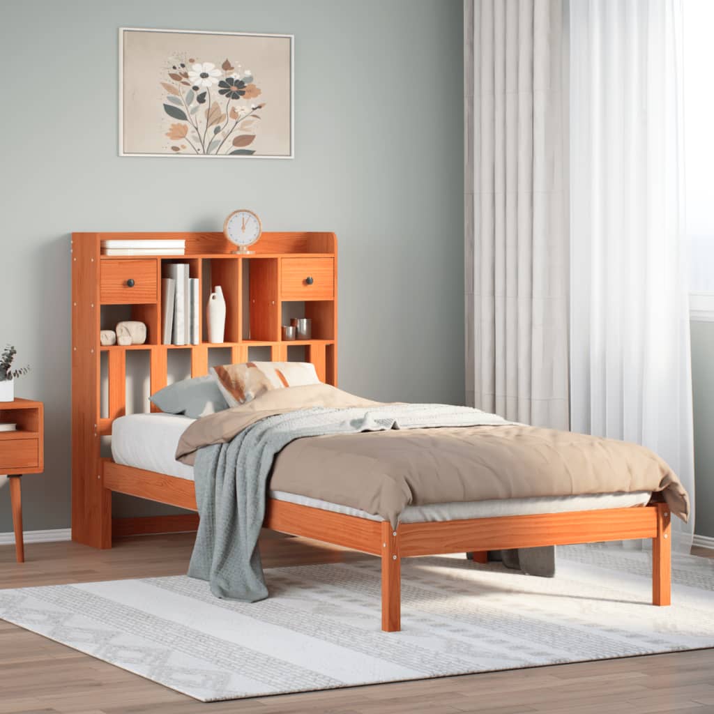 vidaXLBed met boekenkast zonder matras grenenhout wasbruin 90x190 cm Bedden & bedframes | Creëer jouw Trendy Thuis | Gratis bezorgd & Retour | Trendy.nl