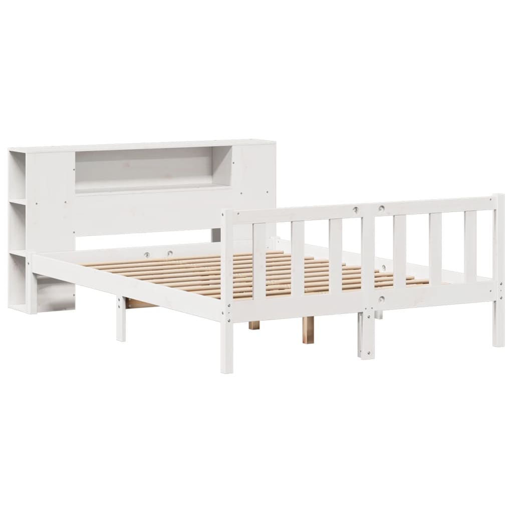 Bed met boekenkast zonder matras grenenhout wit 135x190 cm