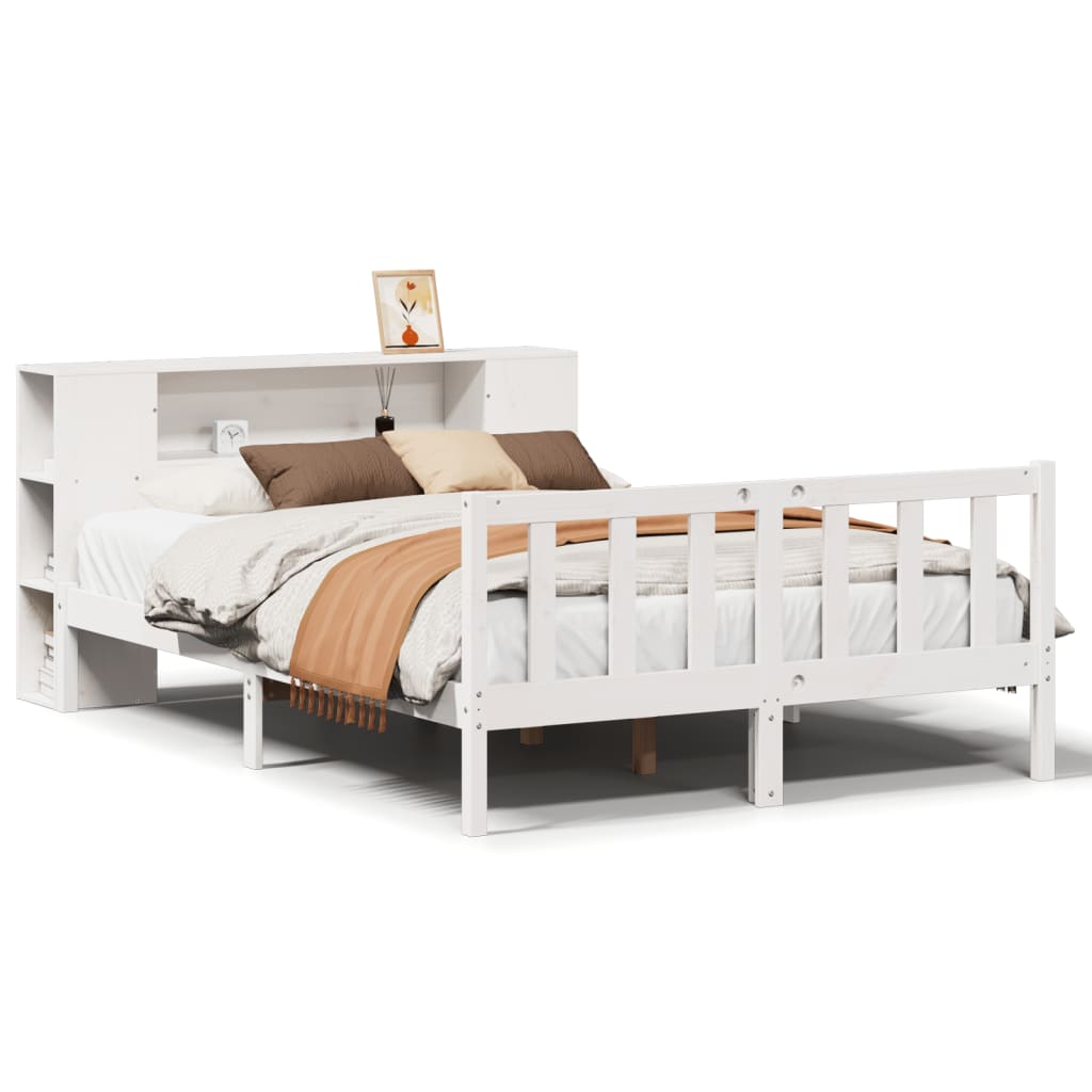 Bed met boekenkast zonder matras grenenhout wit 150x200 cm