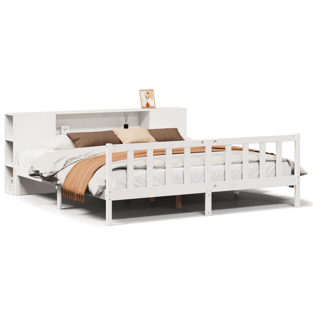 Bed met boekenkast zonder matras grenenhout wit 200x200 cm