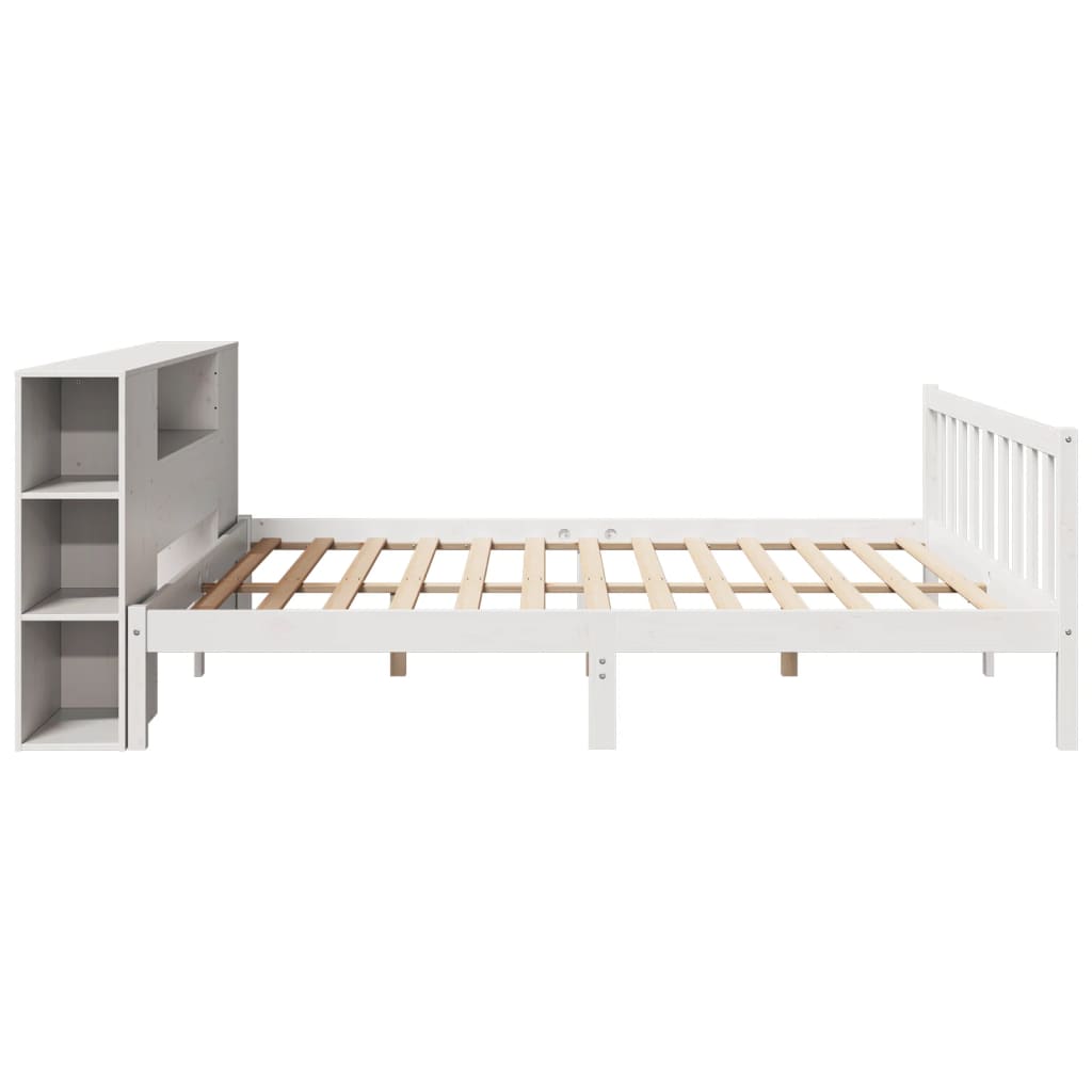 Bed met boekenkast zonder matras grenenhout wit 200x200 cm