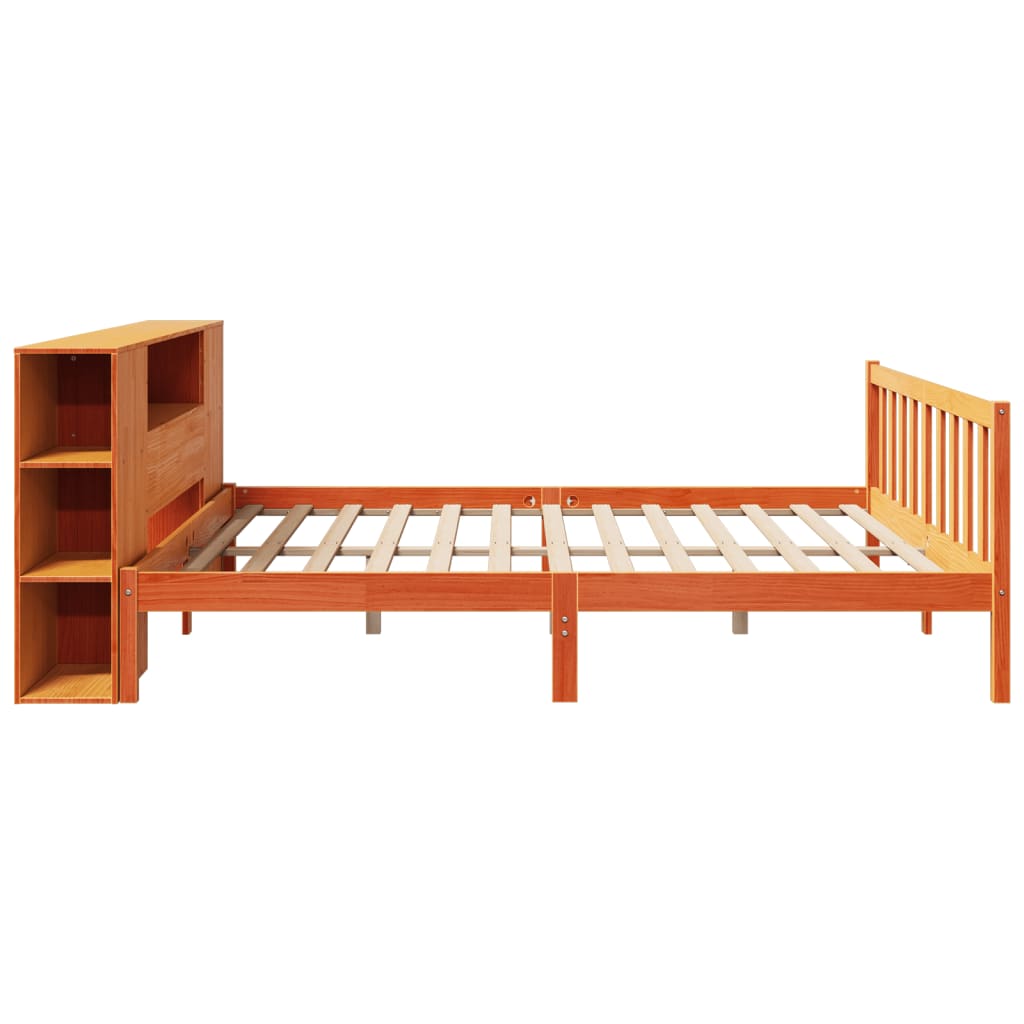 Bed met boekenkast zonder matras grenenhout wasbruin 200x200 cm