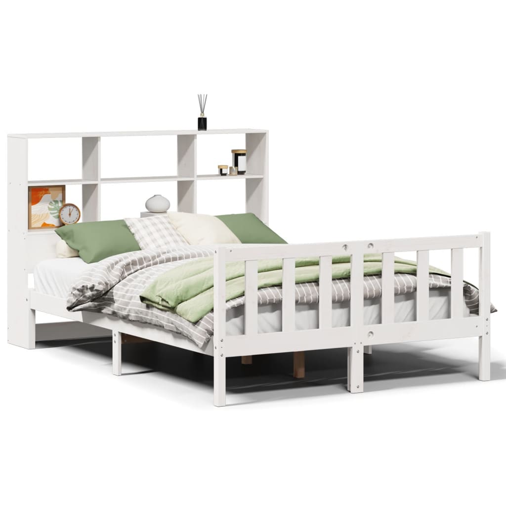 Bed met boekenkast zonder matras grenenhout wit 135x190 cm