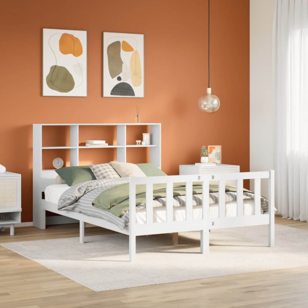 Bed met boekenkast zonder matras grenenhout wit 135x190 cm