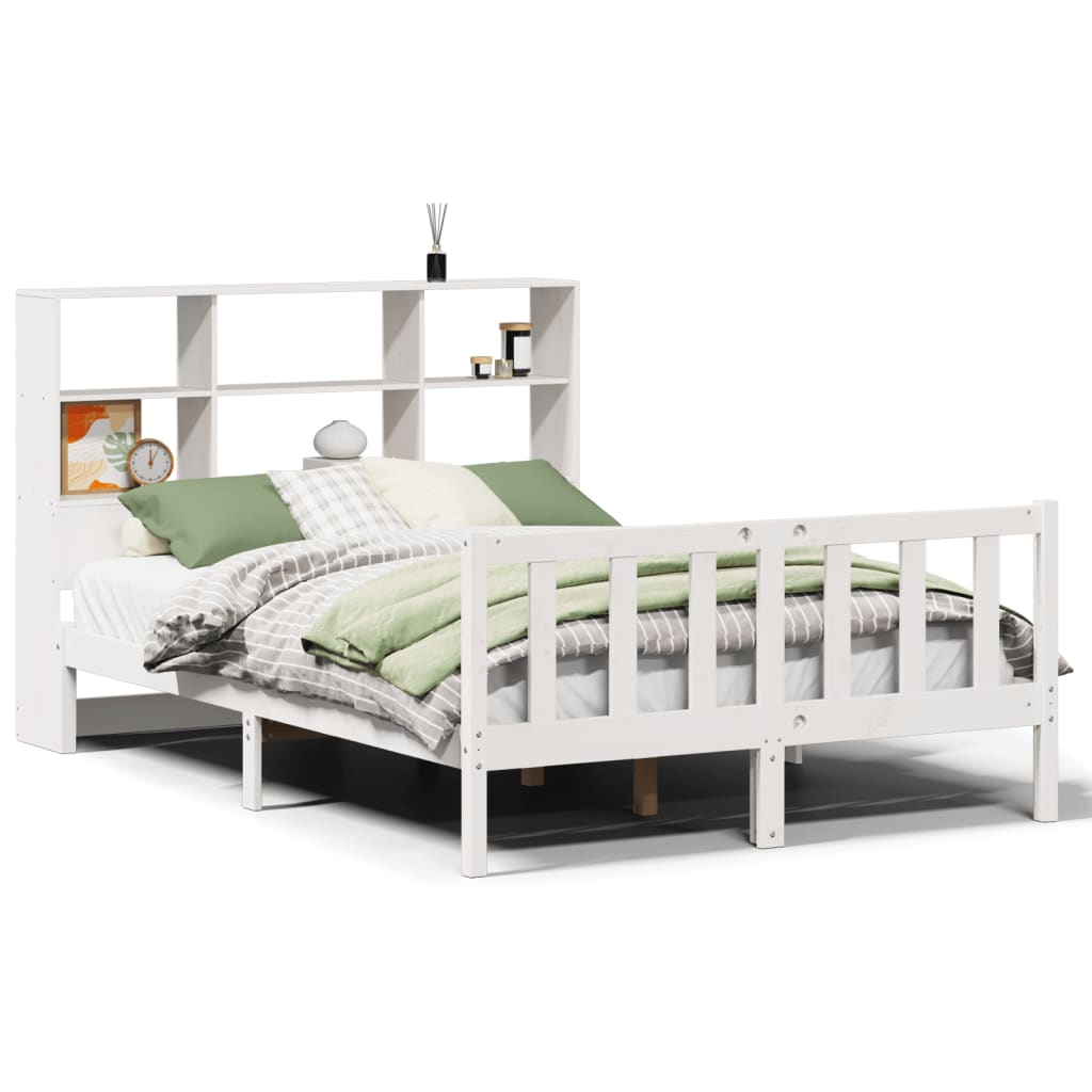 Bed met boekenkast zonder matras grenenhout wit 140x190 cm