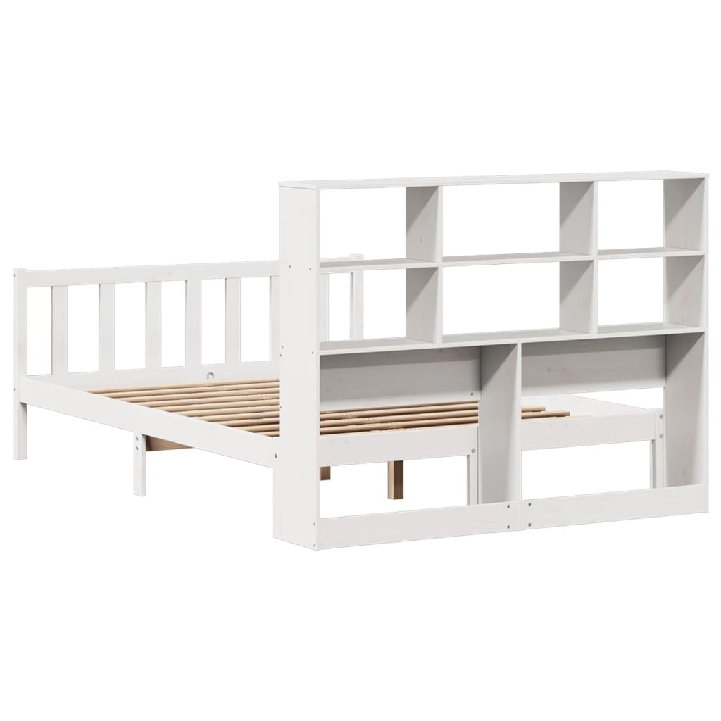 Bed met boekenkast zonder matras grenenhout wit 140x190 cm