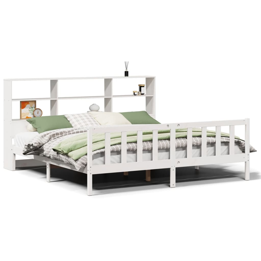 Bed met boekenkast zonder matras grenenhout wit 180x200 cm