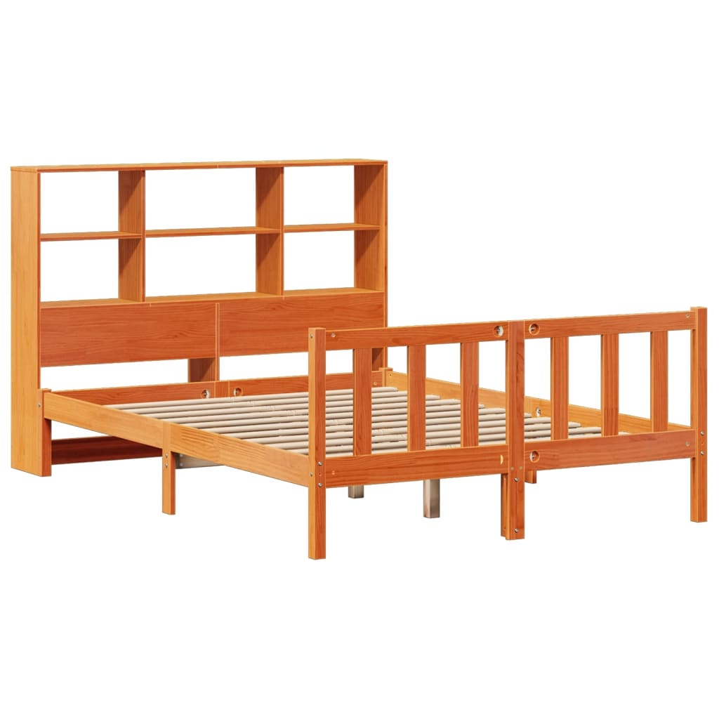 Bed met boekenkast zonder matras grenenhout wasbruin 150x200 cm