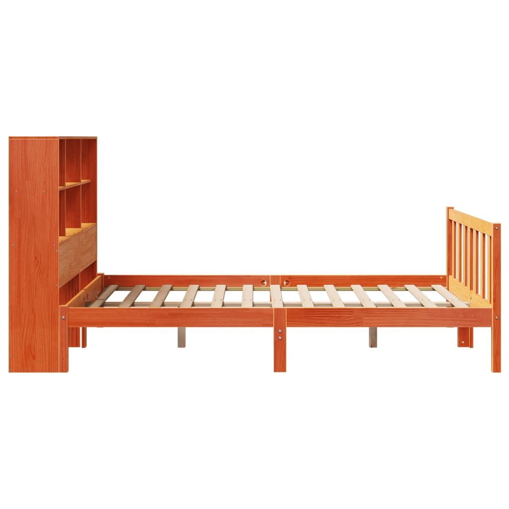 Bed met boekenkast zonder matras grenenhout wasbruin 150x200 cm