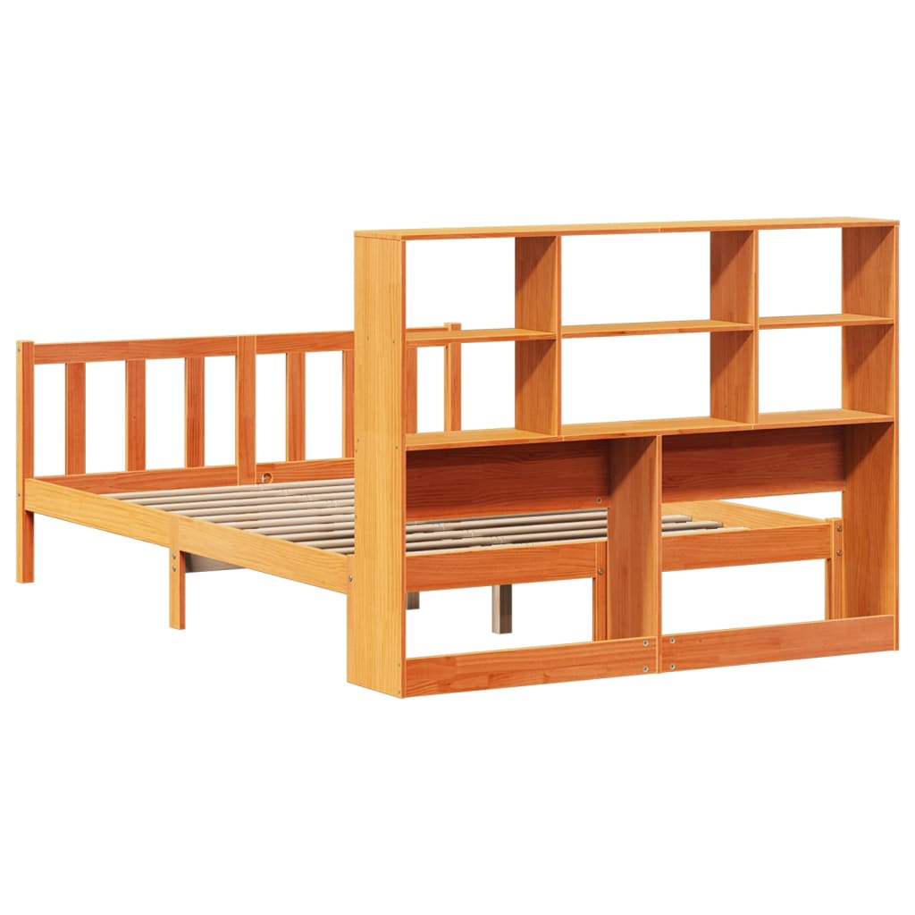 Bed met boekenkast zonder matras grenenhout wasbruin 150x200 cm