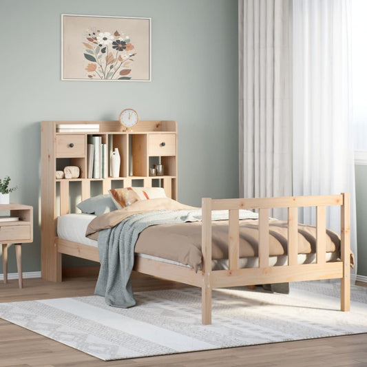 Bed met boekenkast zonder matras massief grenenhout 90x190 cm