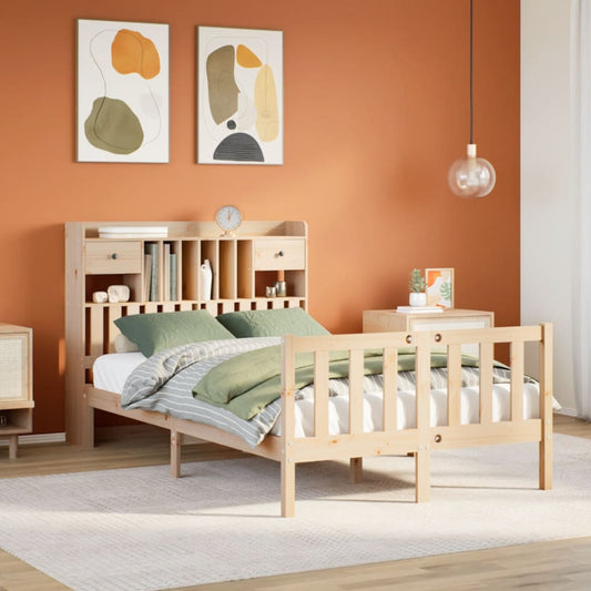 Bed met boekenkast zonder matras massief grenenhout 135x190 cm