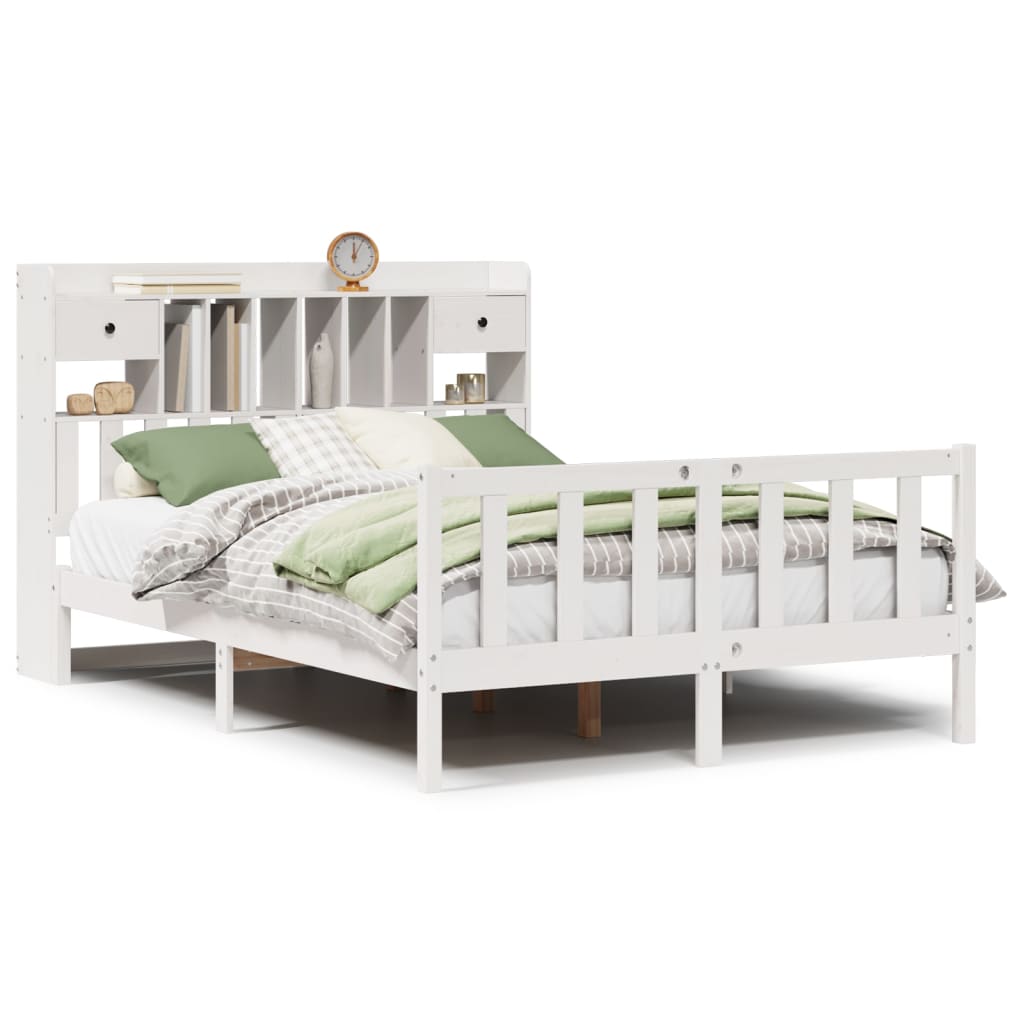 Bed met boekenkast zonder matras grenenhout wit 140x190 cm