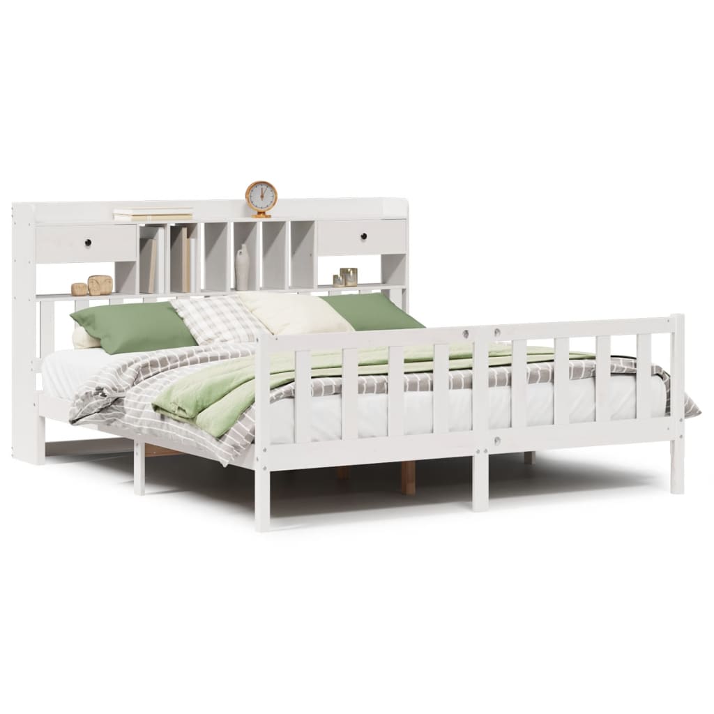 Bed met boekenkast zonder matras grenenhout wit 180x200 cm