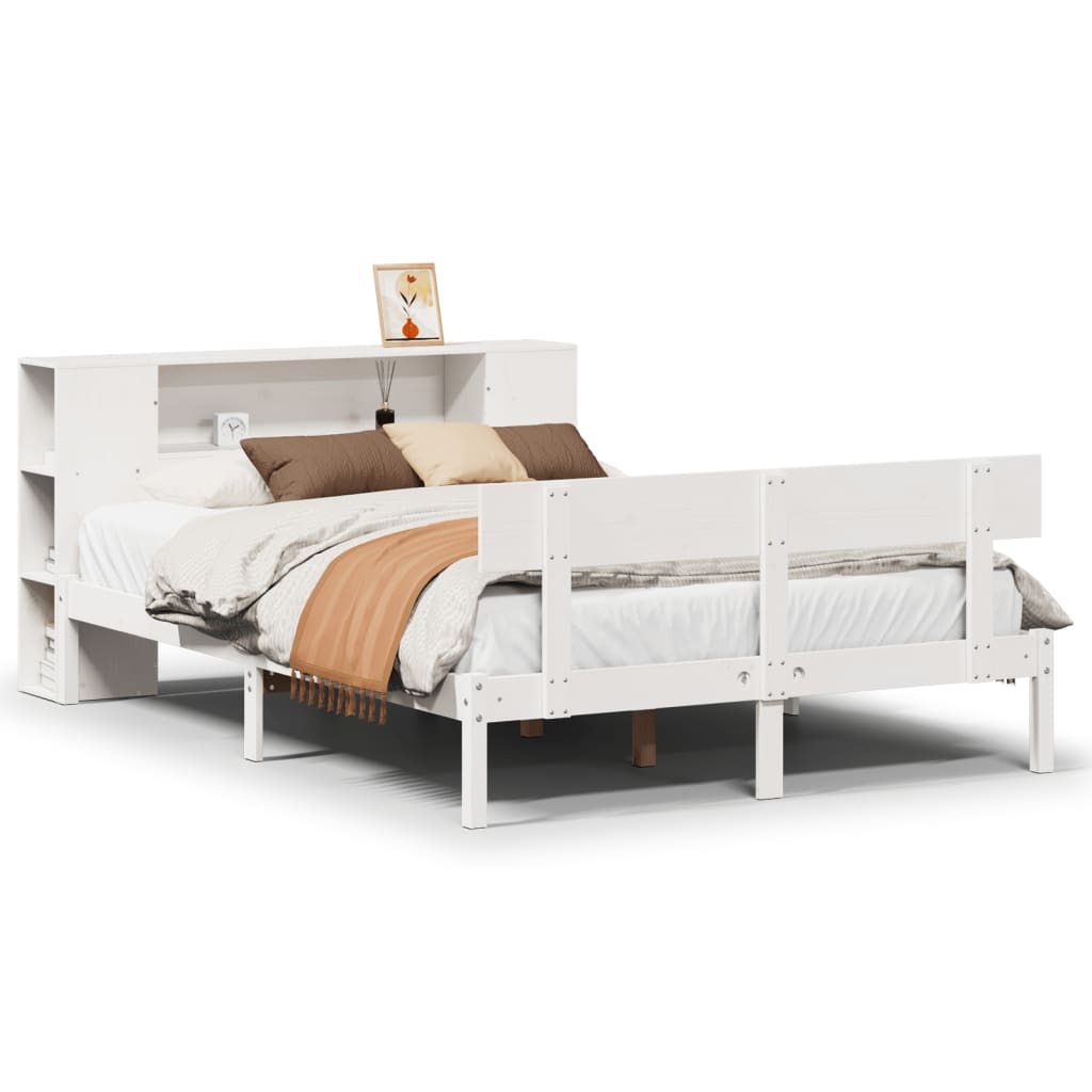 Bed met boekenkast zonder matras grenenhout wit 135x190 cm