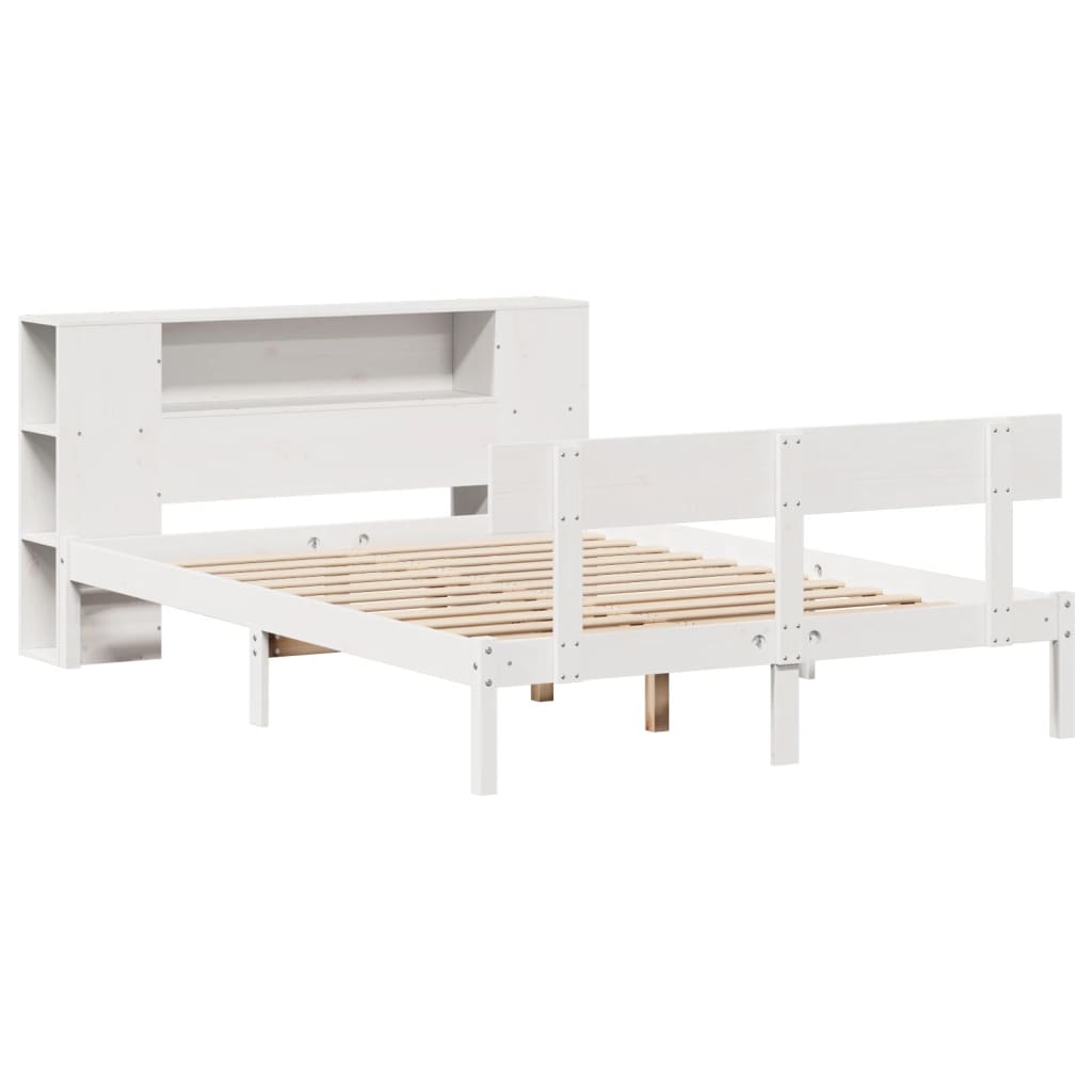 Bed met boekenkast zonder matras grenenhout wit 135x190 cm