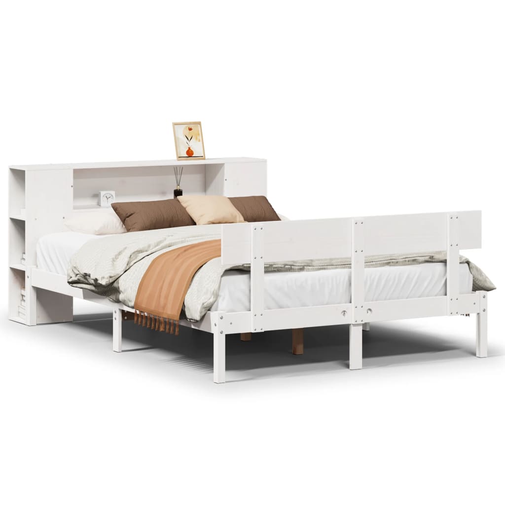 Bed met boekenkast zonder matras grenenhout wit 150x200 cm