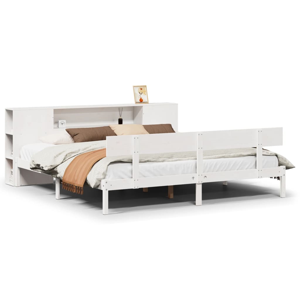 Bed met boekenkast zonder matras grenenhout wit 200x200 cm