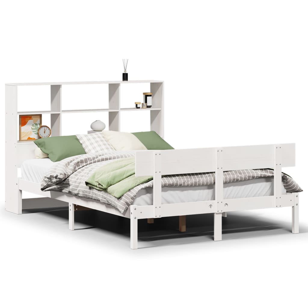 Bed met boekenkast zonder matras grenenhout wit 135x190 cm