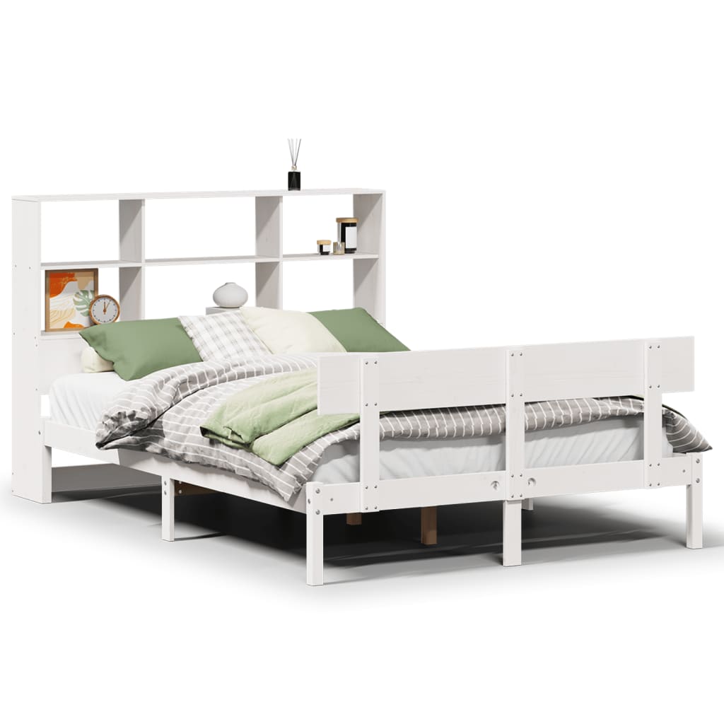 Bed met boekenkast zonder matras grenenhout wit 140x190 cm