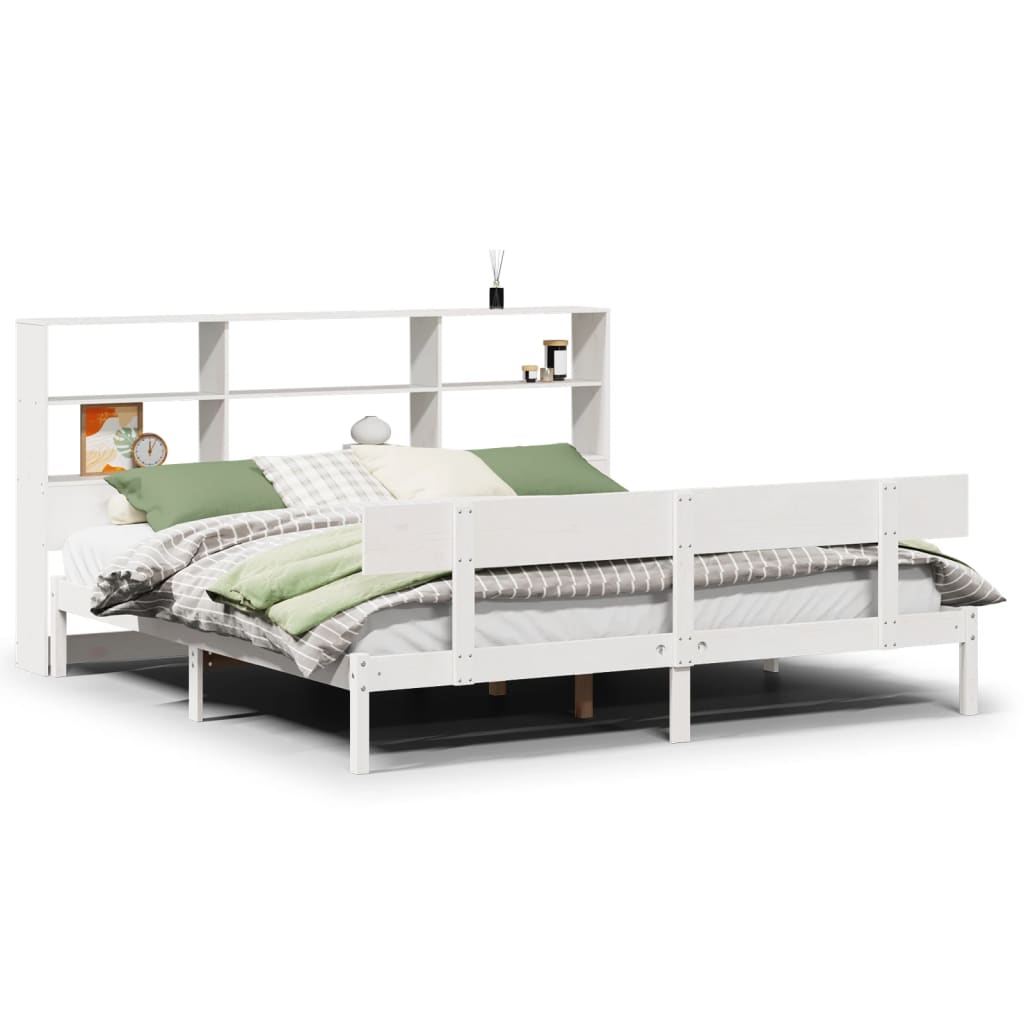 Bed met boekenkast zonder matras grenenhout wit 180x200 cm