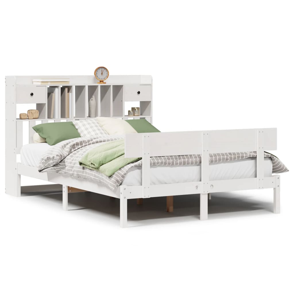 Bed met boekenkast zonder matras grenenhout wit 140x190 cm