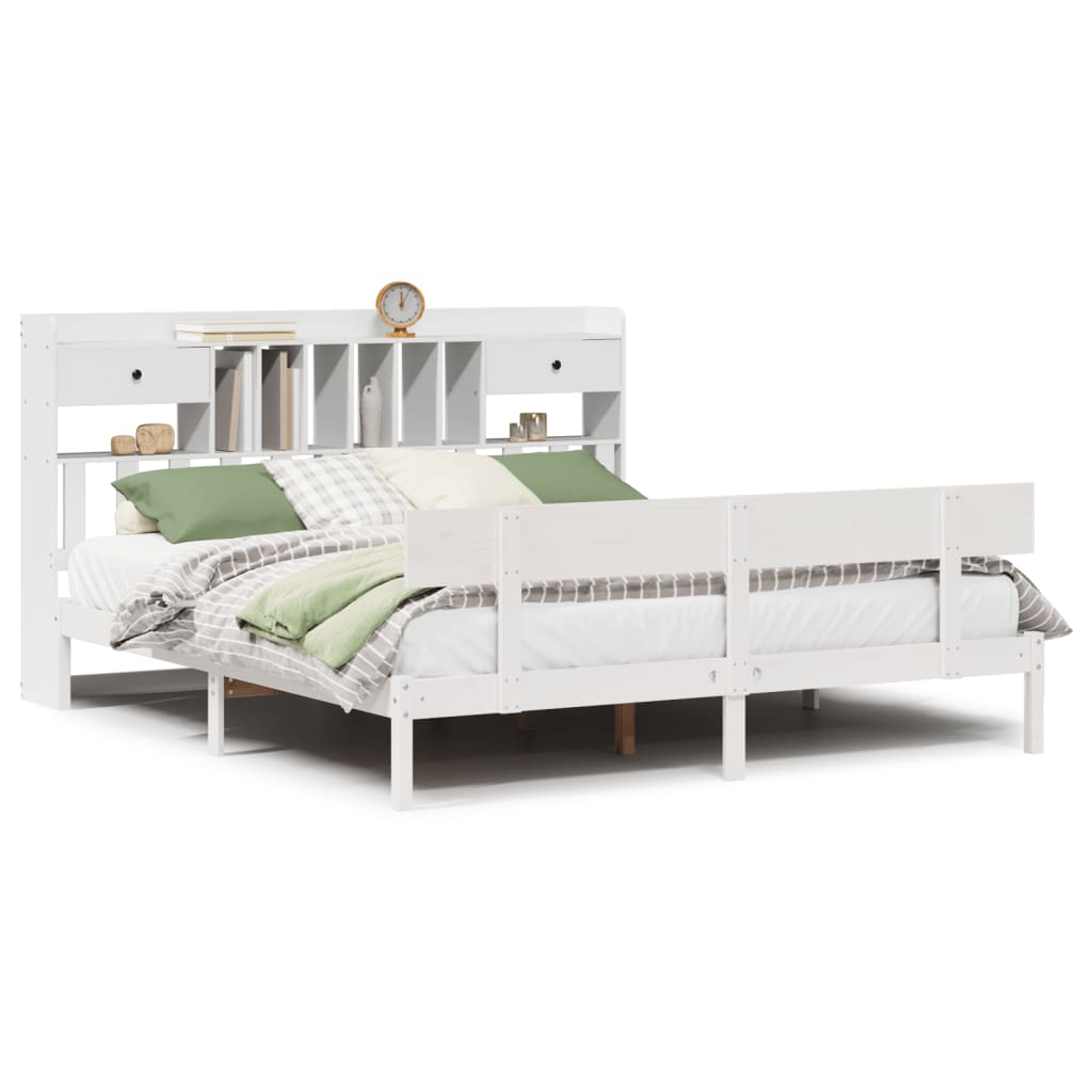 Bed met boekenkast zonder matras grenenhout wit 180x200 cm