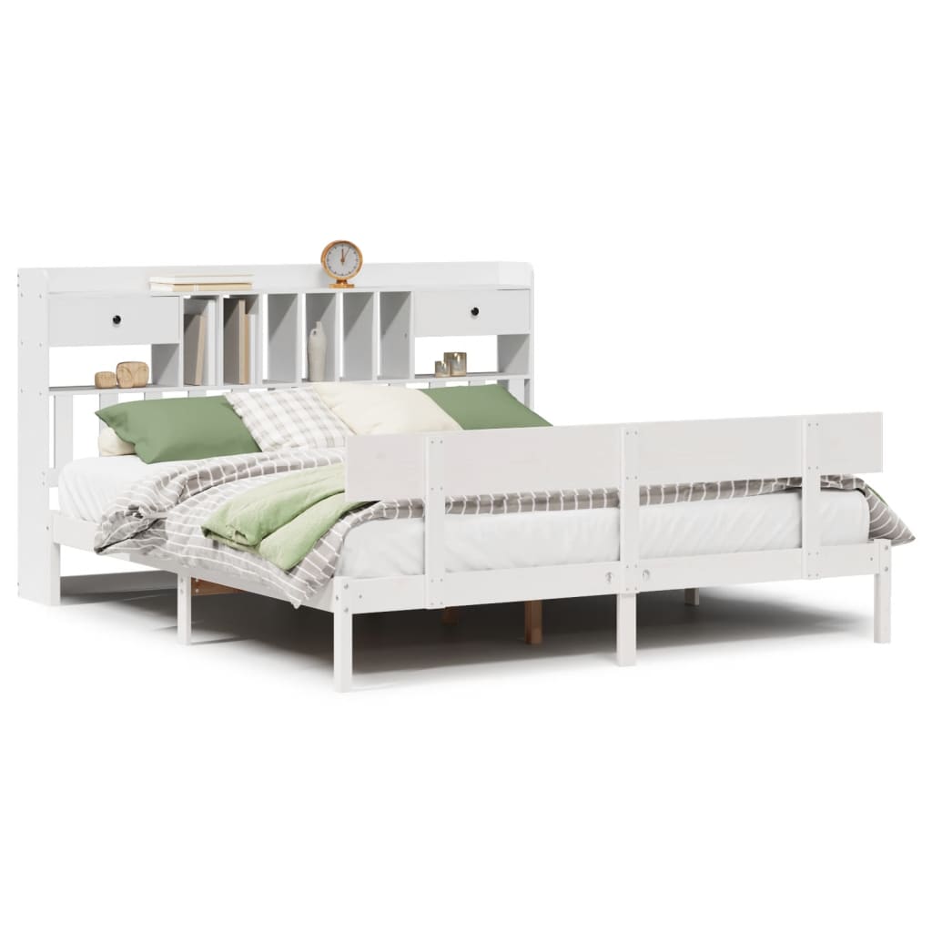 Bed met boekenkast zonder matras grenenhout wit 200x200 cm