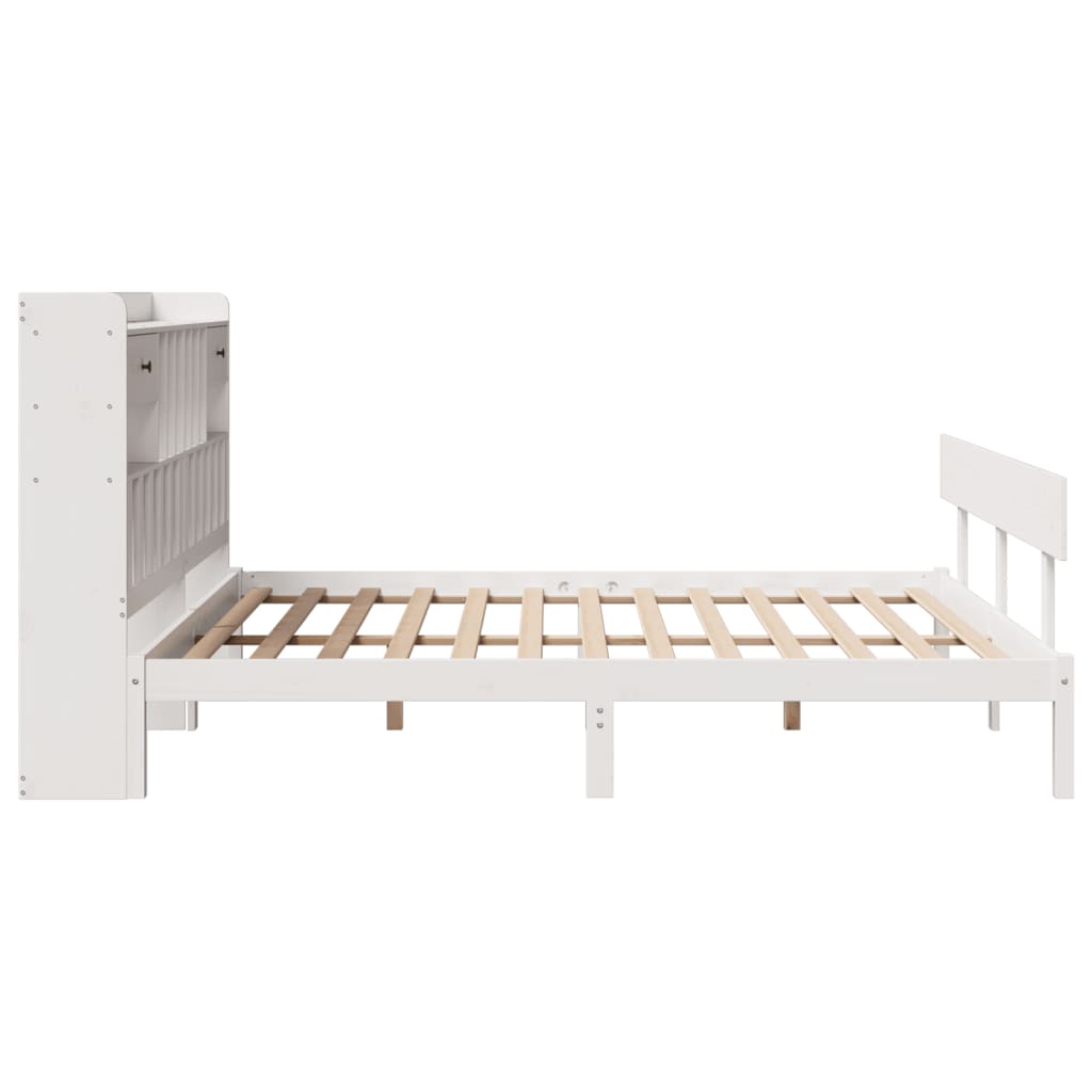 Bed met boekenkast zonder matras grenenhout wit 200x200 cm