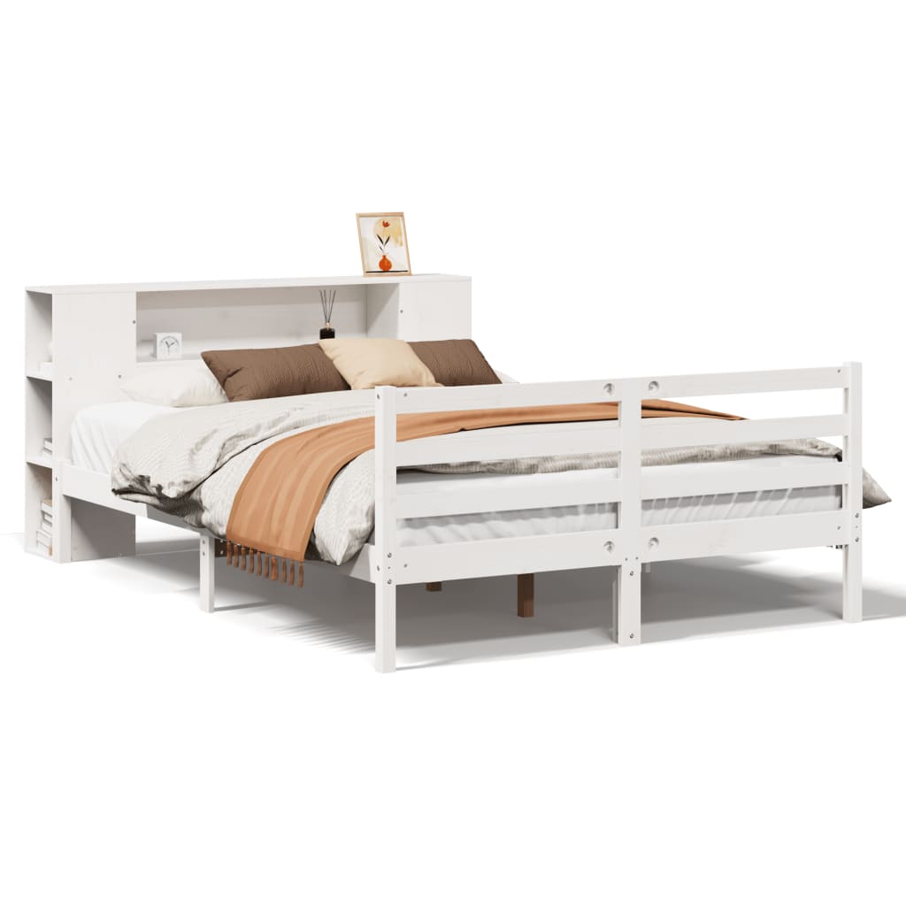 Bed met boekenkast zonder matras grenenhout wit 135x190 cm