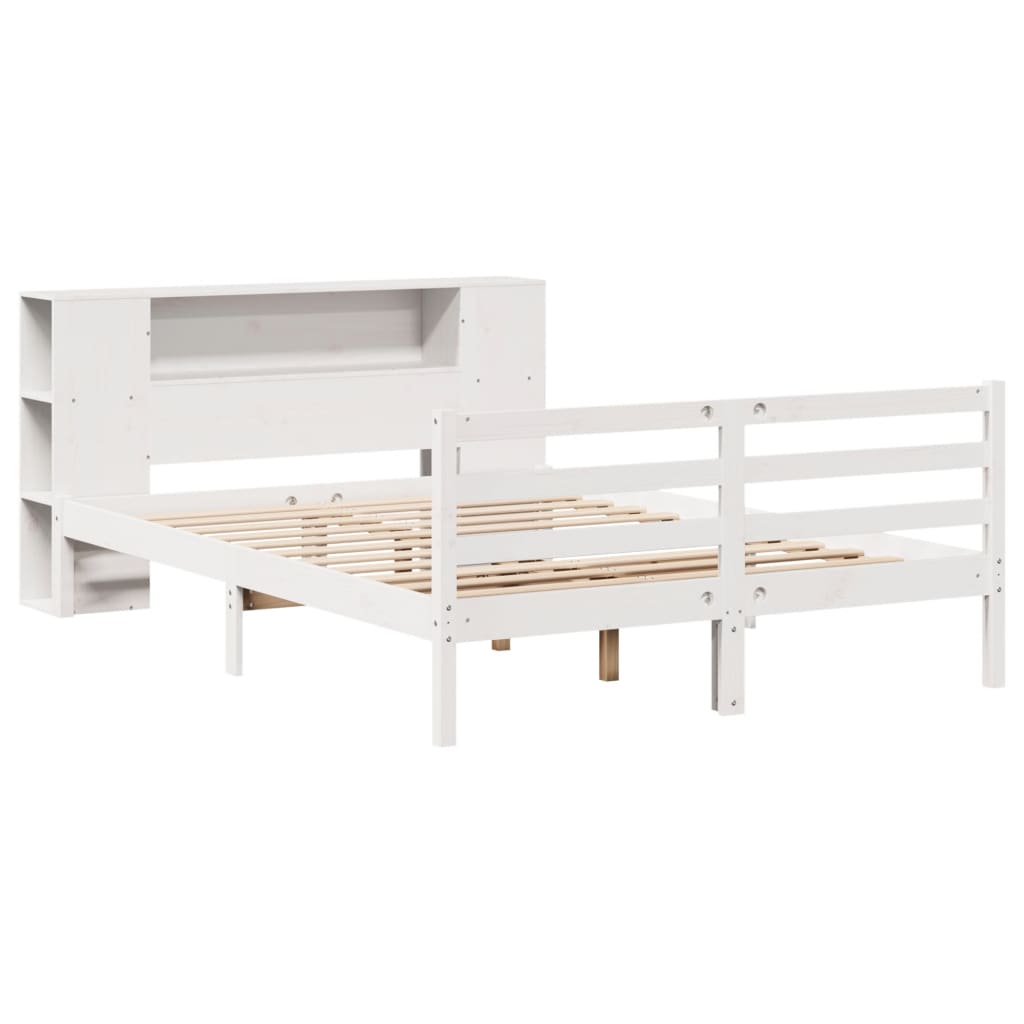 Bed met boekenkast zonder matras grenenhout wit 135x190 cm