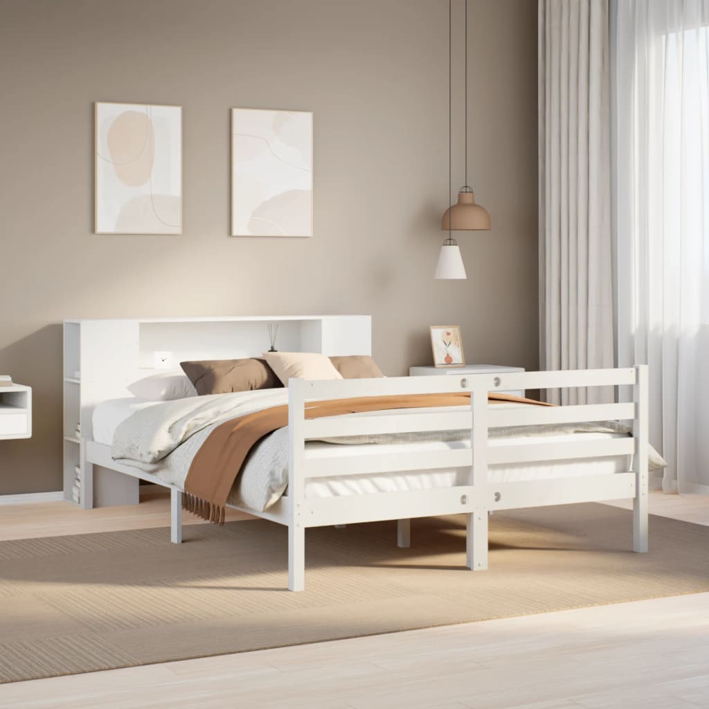 Bed met boekenkast zonder matras grenenhout wit 150x200 cm