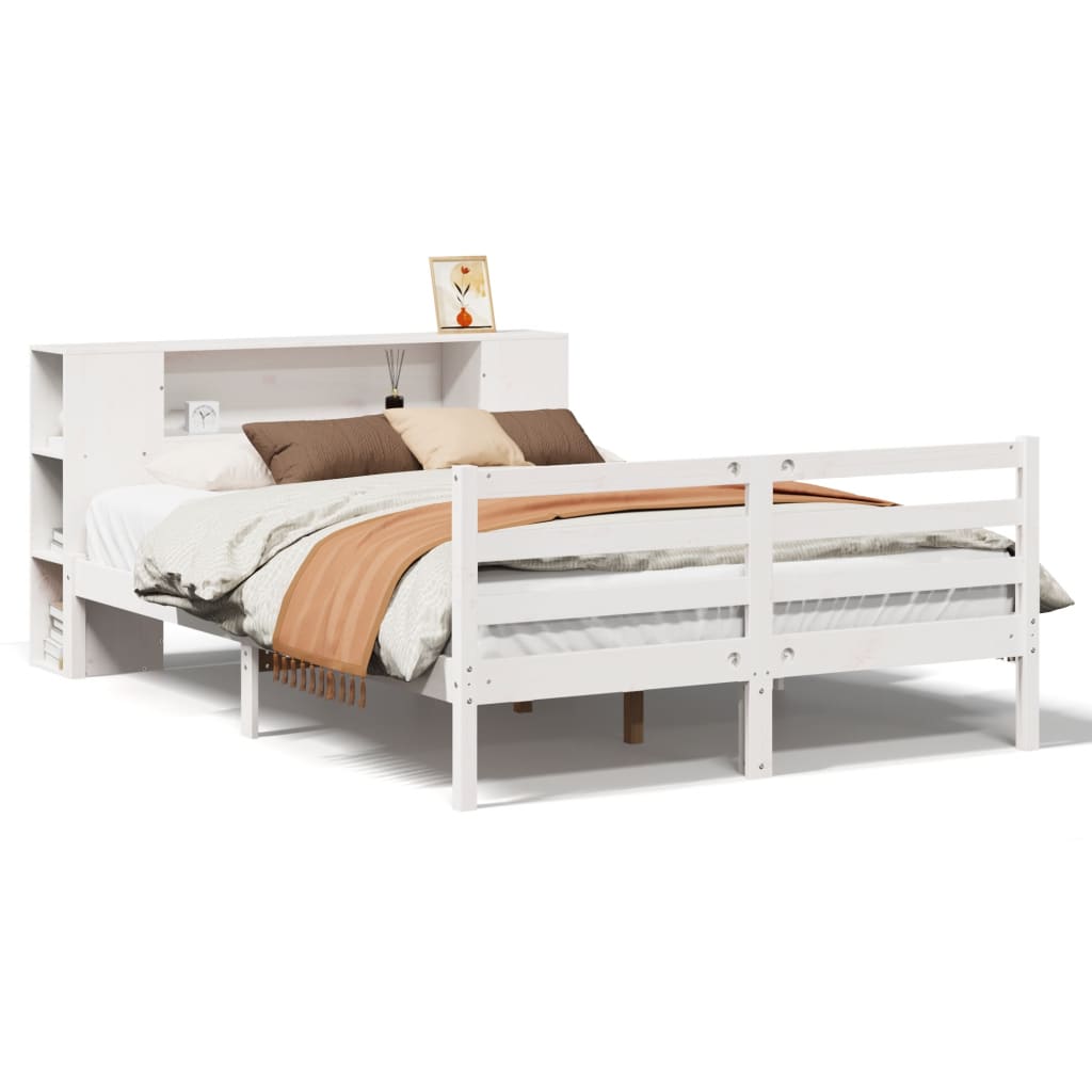 Bed met boekenkast zonder matras grenenhout wit 160x200 cm