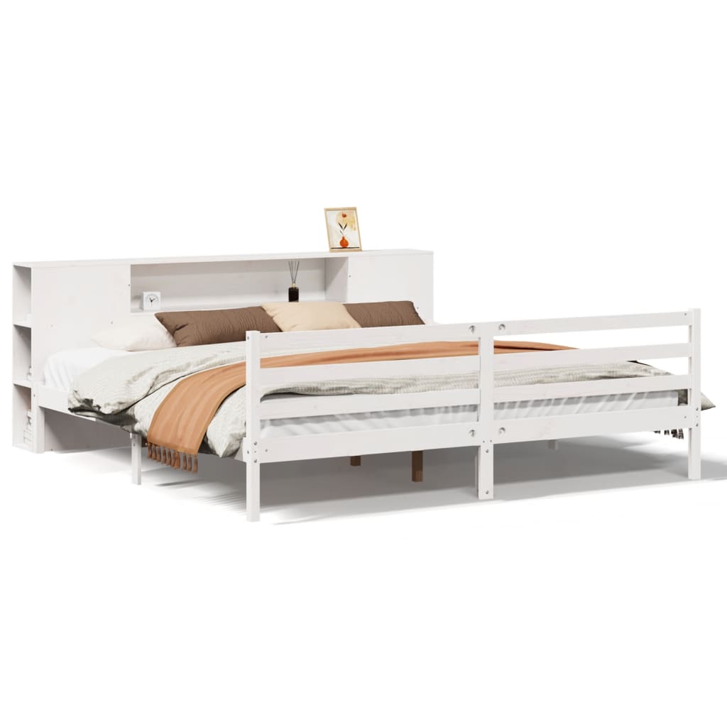 Bed met boekenkast zonder matras grenenhout wit 200x200 cm