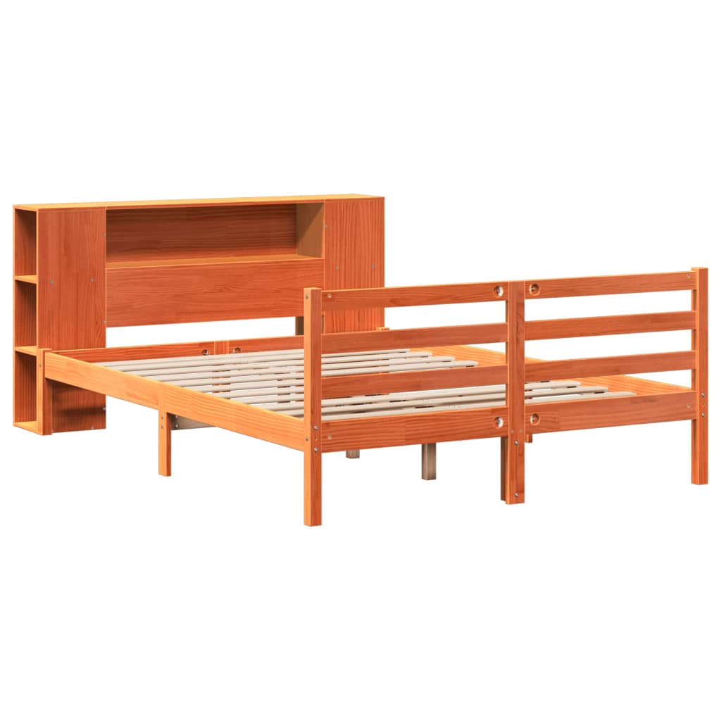 Bed met boekenkast zonder matras grenenhout wasbruin 135x190 cm