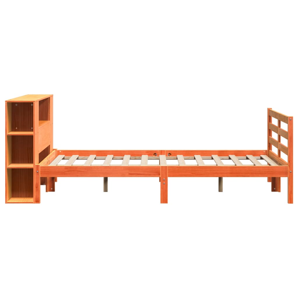 Bed met boekenkast zonder matras grenenhout wasbruin 135x190 cm