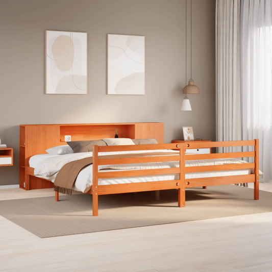 Bed met boekenkast zonder matras grenenhout wasbruin 180x200 cm