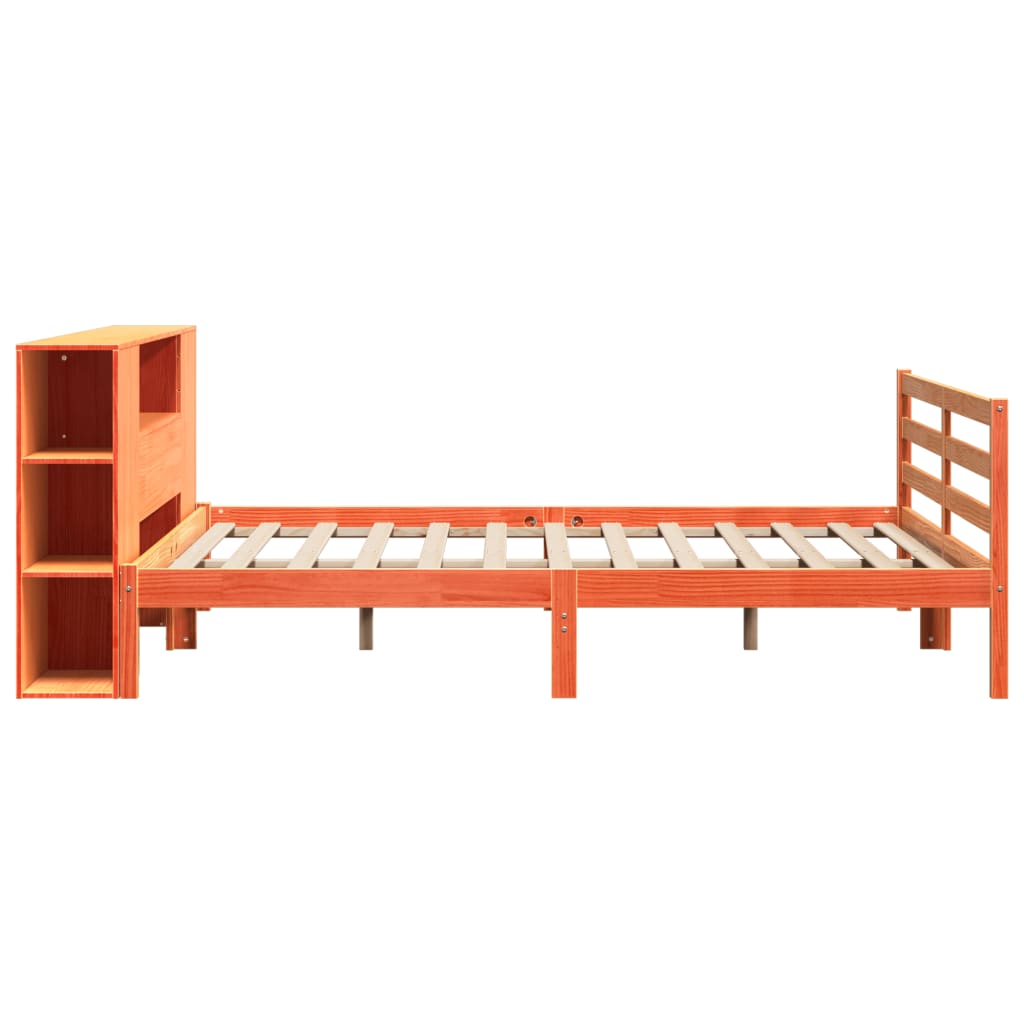 Bed met boekenkast zonder matras grenenhout wasbruin 200x200 cm