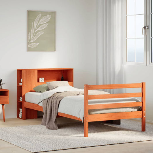 Bed met boekenkast zonder matras hout wasbruin 90x190 cm