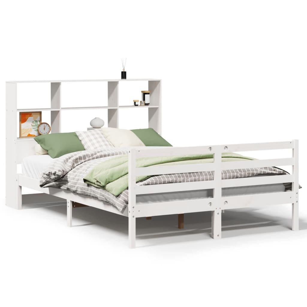 Bed met boekenkast zonder matras grenenhout wit 135x190 cm